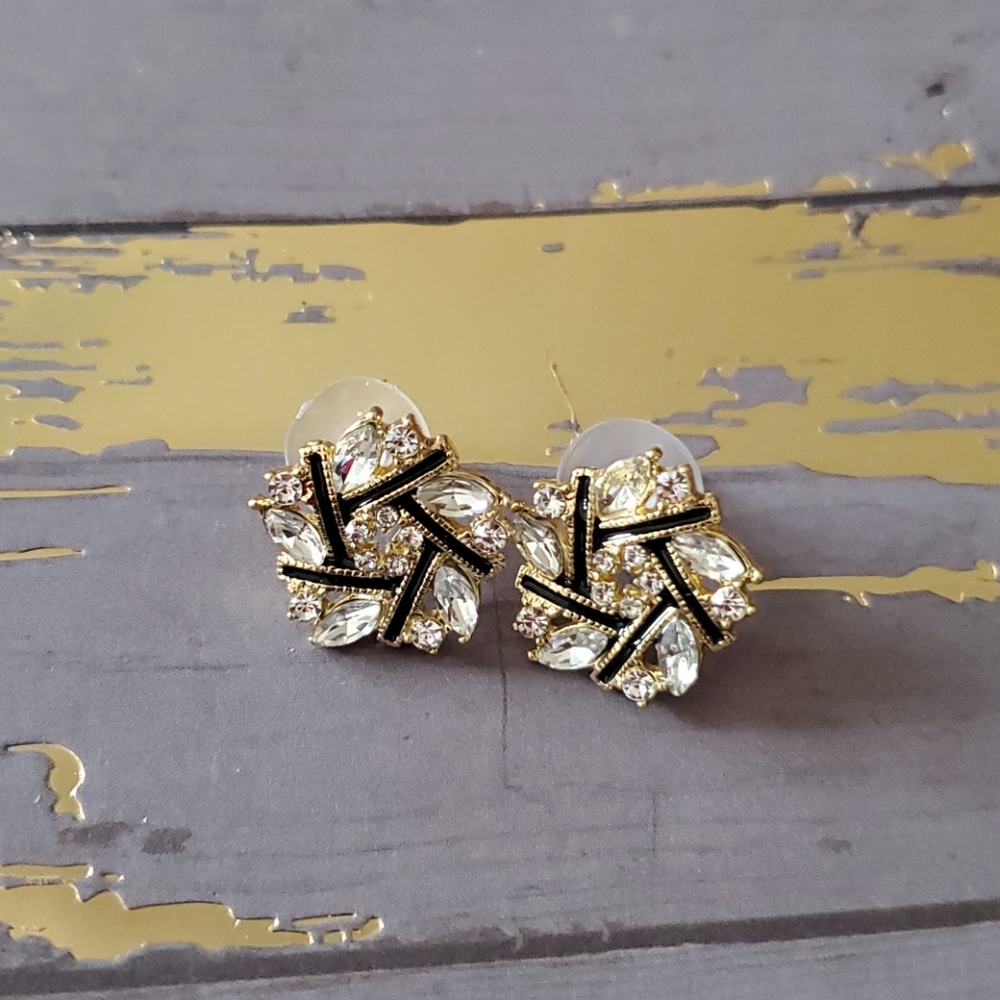 Black and gold post earrings